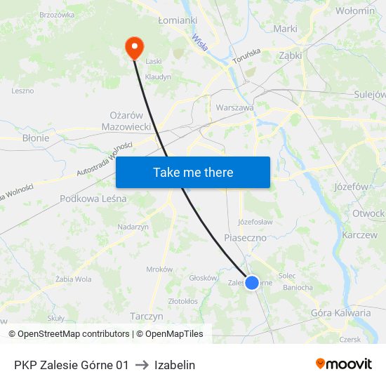 PKP Zalesie Górne to Izabelin map