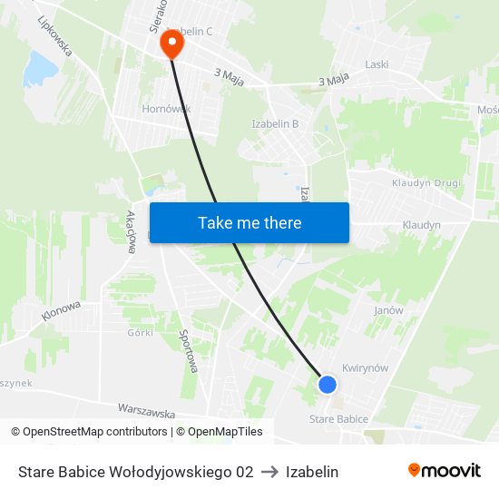 Stare Babice Wołodyjowskiego to Izabelin map