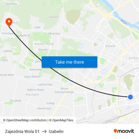 Zajezdnia Wola 01 to Izabelin map