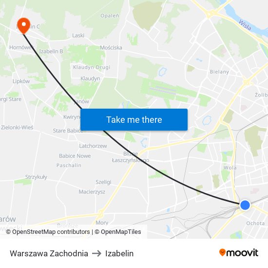 Warszawa Zachodnia to Izabelin map