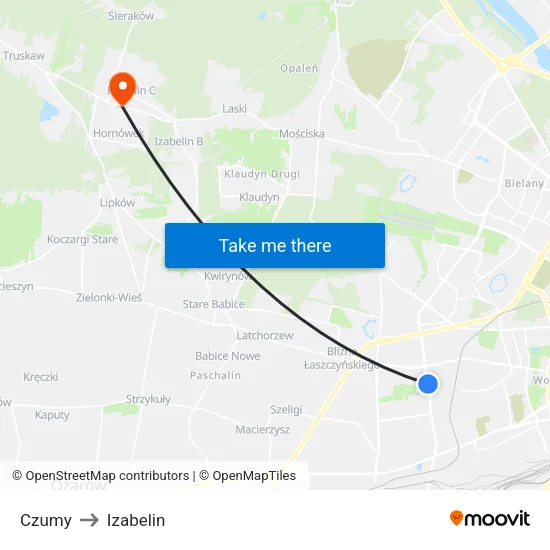 Czumy to Izabelin map