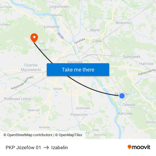 PKP Józefów to Izabelin map