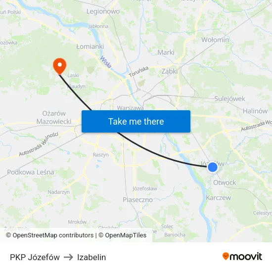 PKP Józefów to Izabelin map