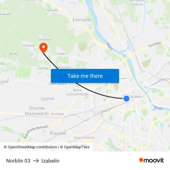 Norblin to Izabelin map