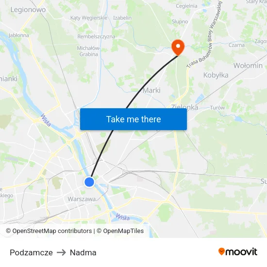 Podzamcze to Nadma map