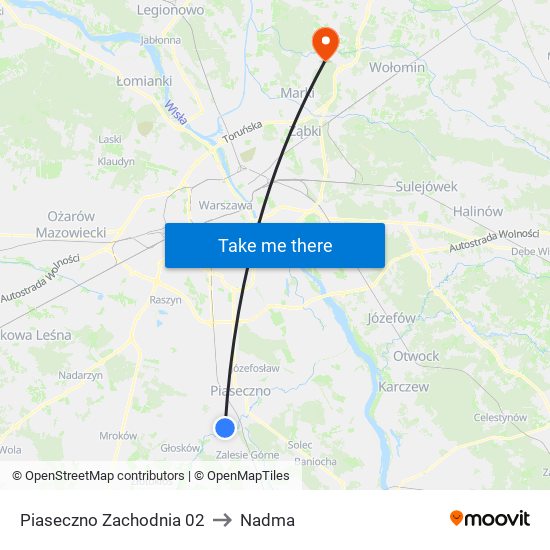 Piaseczno Zachodnia 02 to Nadma map