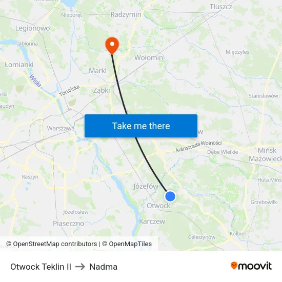 Otwock Teklin II to Nadma map