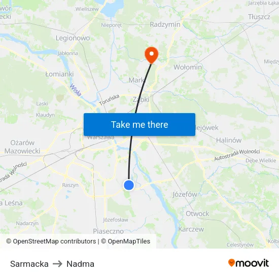 Sarmacka to Nadma map