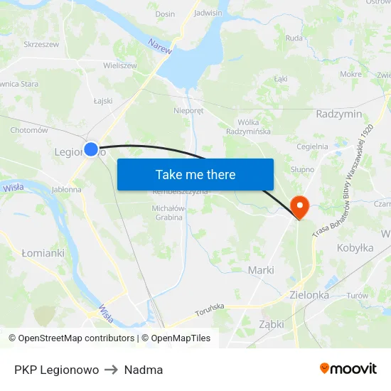PKP Legionowo to Nadma map
