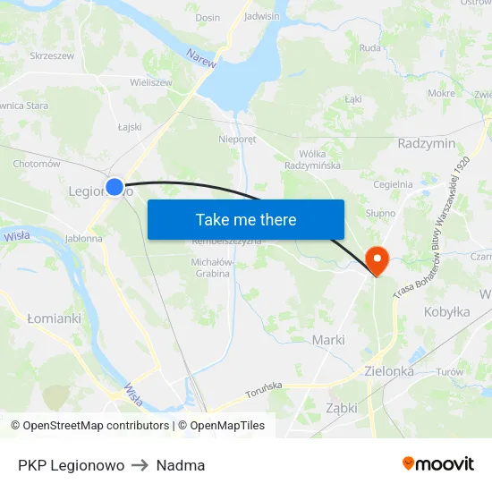 PKP Legionowo to Nadma map