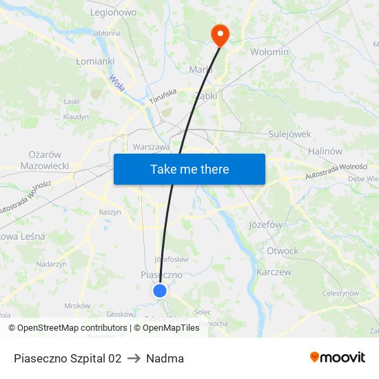 Piaseczno Szpital 02 to Nadma map