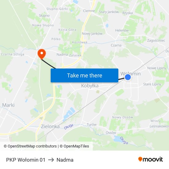 PKP Wołomin 01 to Nadma map