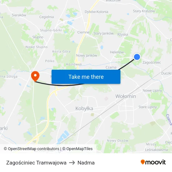 Zagościniec Tramwajowa to Nadma map