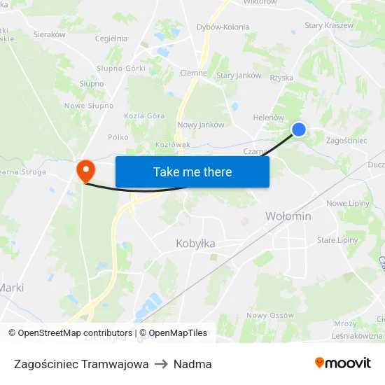 Zagościniec Tramwajowa to Nadma map