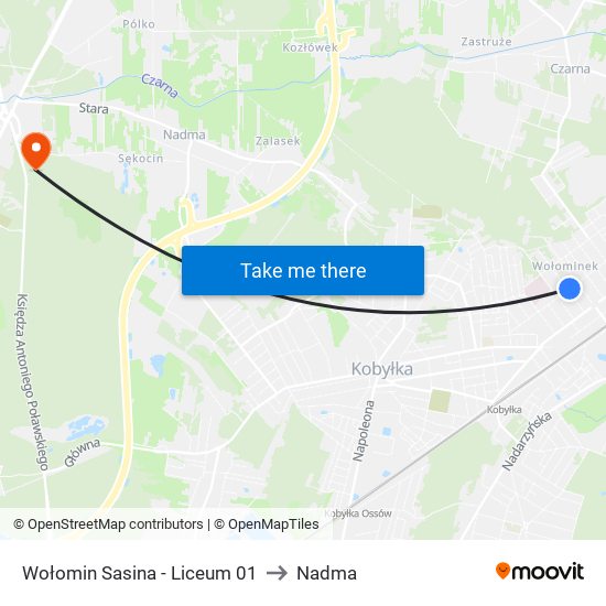 Wołomin Sasina - Liceum 01 to Nadma map