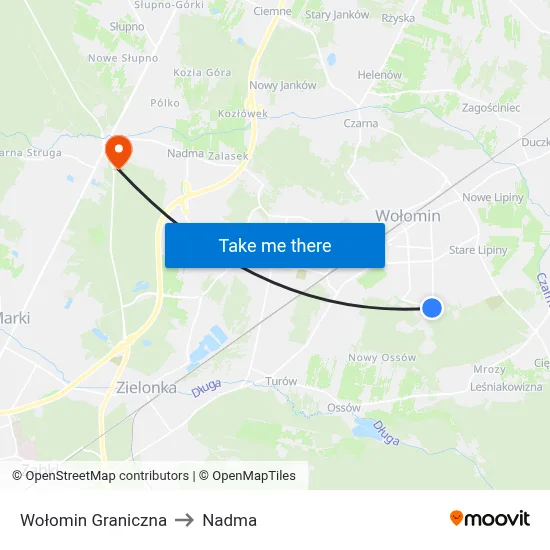 Wołomin Graniczna to Nadma map