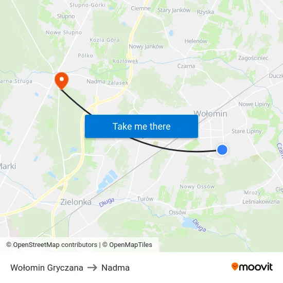 Wołomin Gryczana to Nadma map