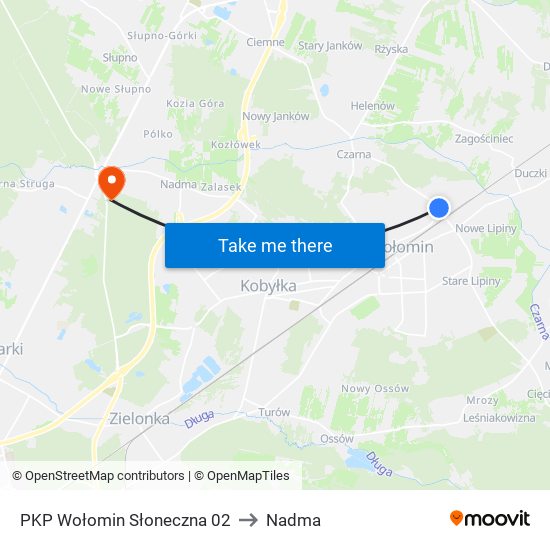 PKP Wołomin Słoneczna to Nadma map