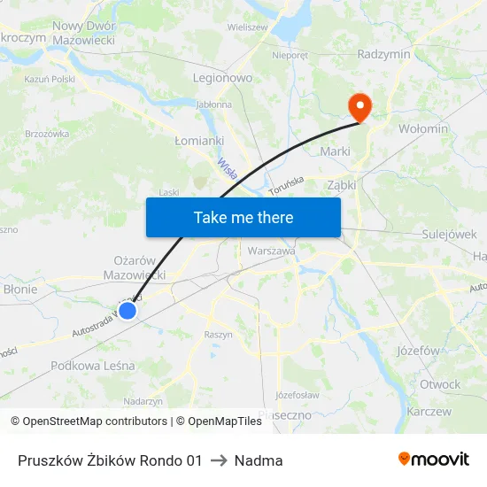 Pruszków Żbików Rondo 01 to Nadma map