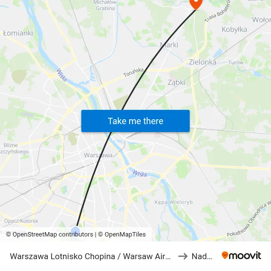 Warszawa Lotnisko Chopina / Warsaw Airport to Nadma map
