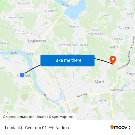 Łomianki - Centrum 01 to Nadma map
