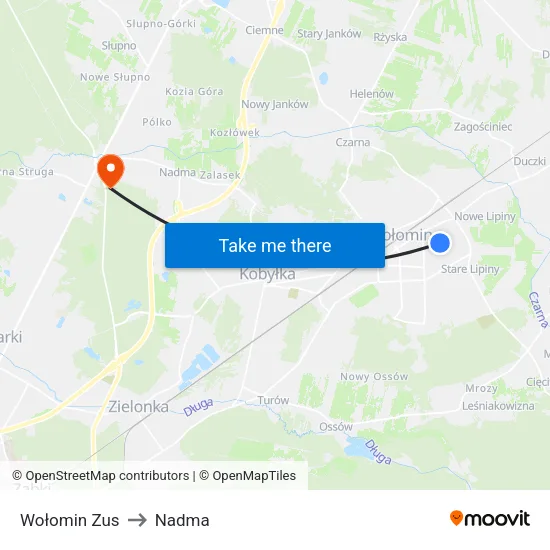 Wołomin Zus to Nadma map
