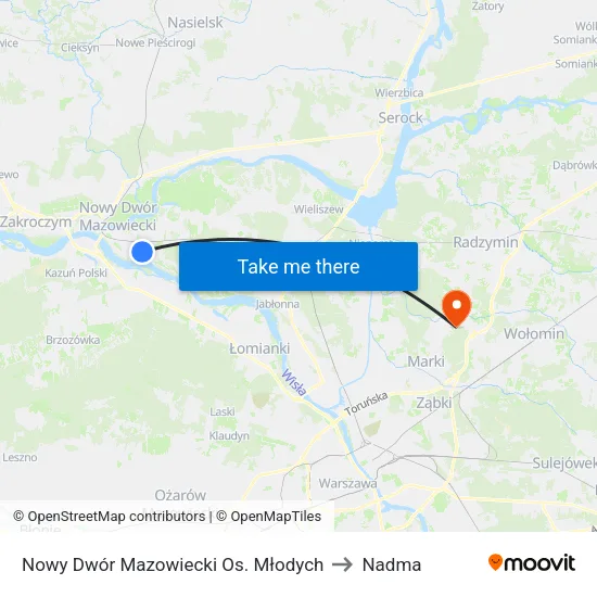 Nowy Dwór Mazowiecki Os. Młodych to Nadma map