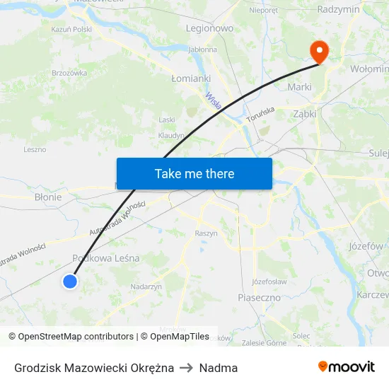 Grodzisk Mazowiecki Okrężna to Nadma map