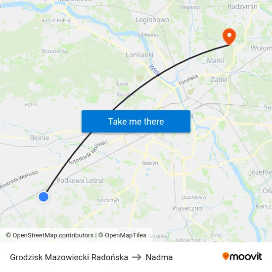 Grodzisk Mazowiecki Radońska to Nadma map