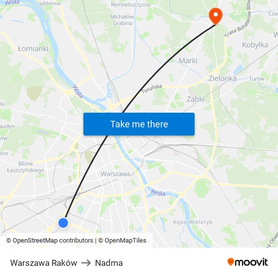 Warszawa Raków to Nadma map