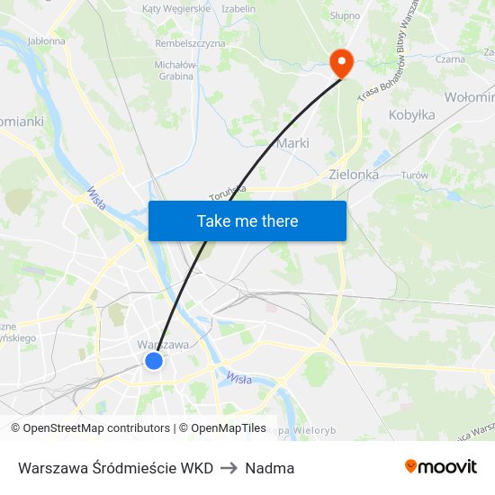 Warszawa Śródmieście WKD to Nadma map