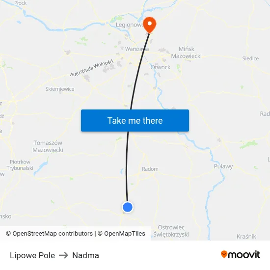 Lipowe Pole to Nadma map