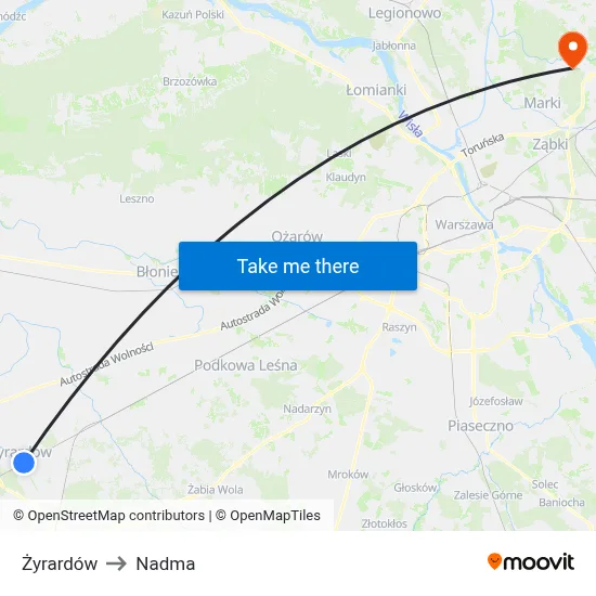 Żyrardów to Nadma map