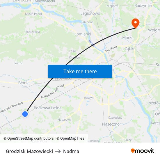 Grodzisk Mazowiecki to Nadma map