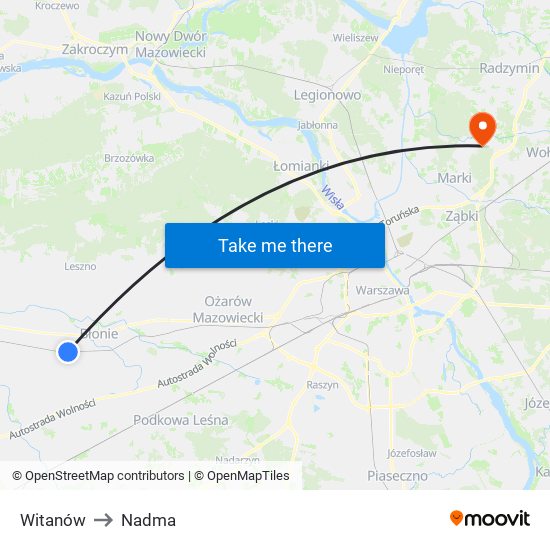 Witanów to Nadma map