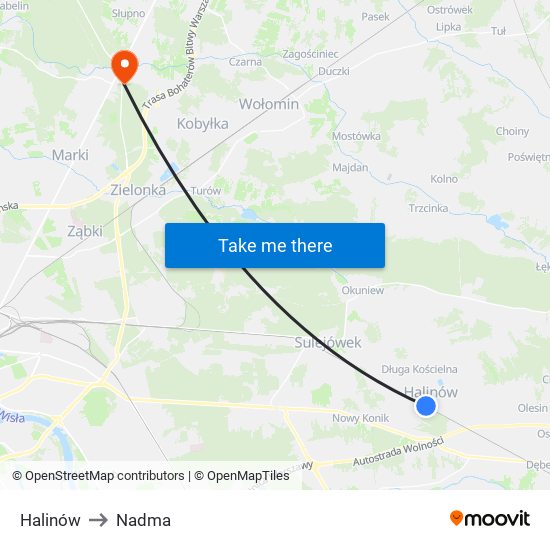 Halinów to Nadma map