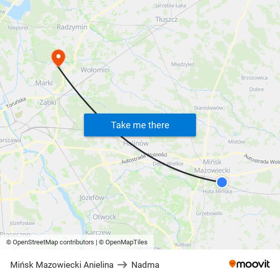 Mińsk Mazowiecki Anielina to Nadma map