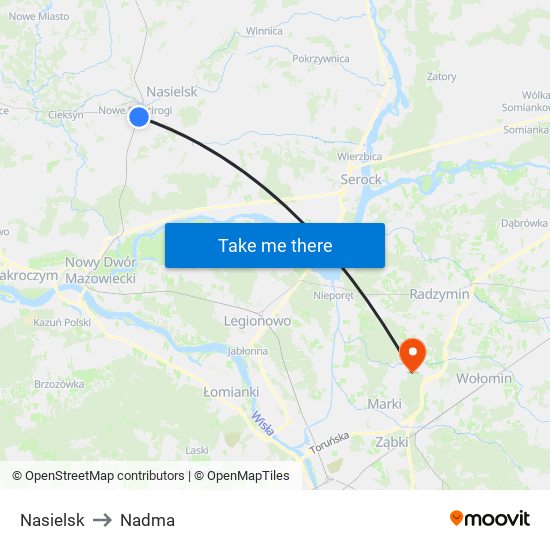 Nasielsk to Nadma map