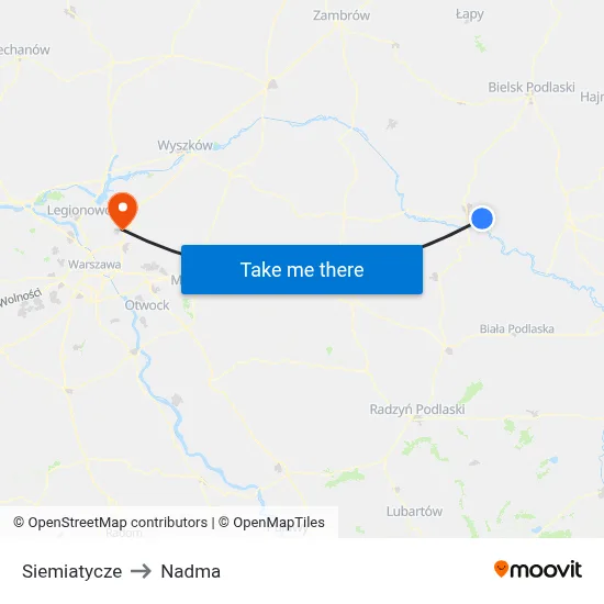 Siemiatycze to Nadma map