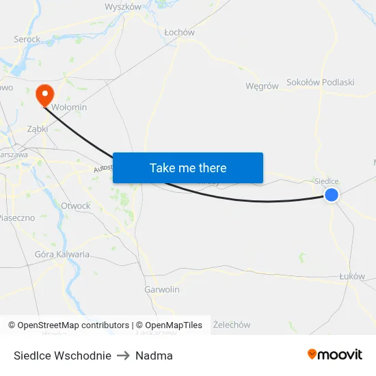 Siedlce Wschodnie to Nadma map