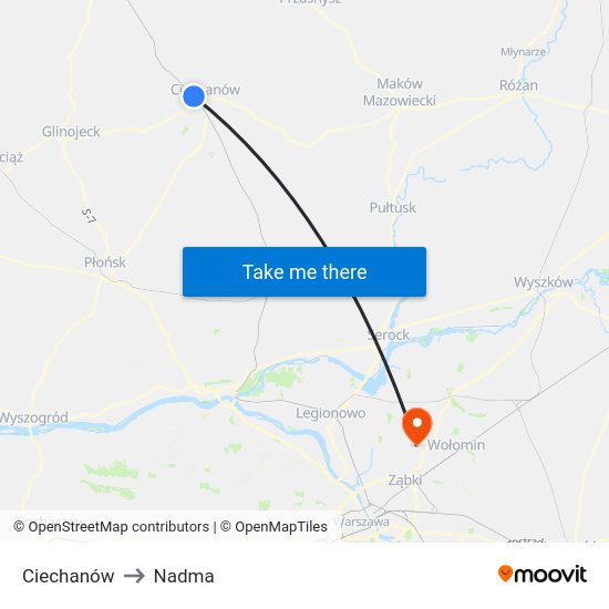 Ciechanów to Nadma map