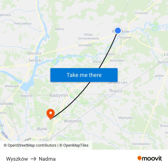 Wyszków to Nadma map