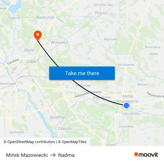 Mińsk Mazowiecki to Nadma map