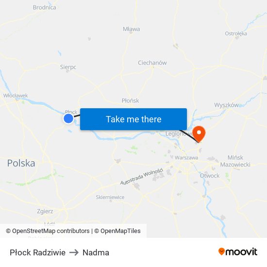 Płock Radziwie to Nadma map