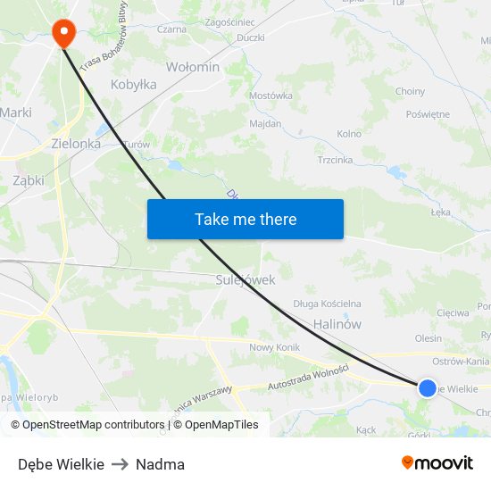 Dębe Wielkie to Nadma map