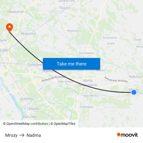 Mrozy to Nadma map