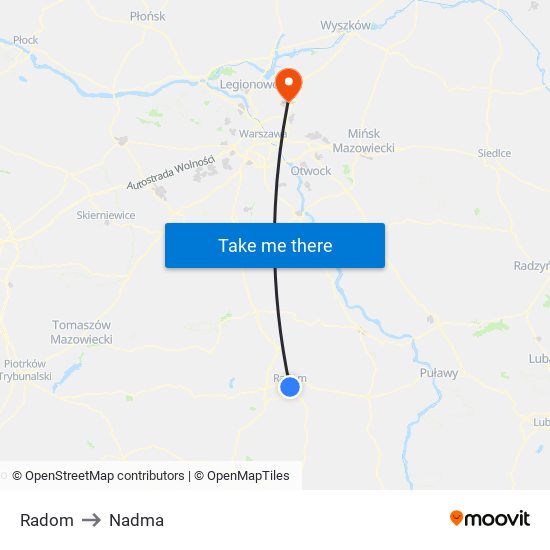 Radom to Nadma map