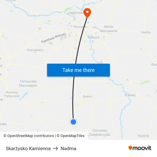Skarżysko Kamienna to Nadma map