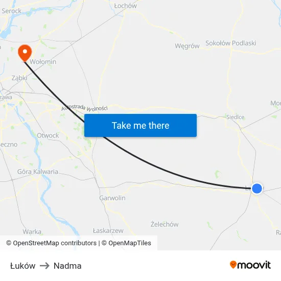 Łuków to Nadma map
