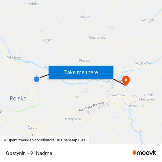 Gostynin to Nadma map